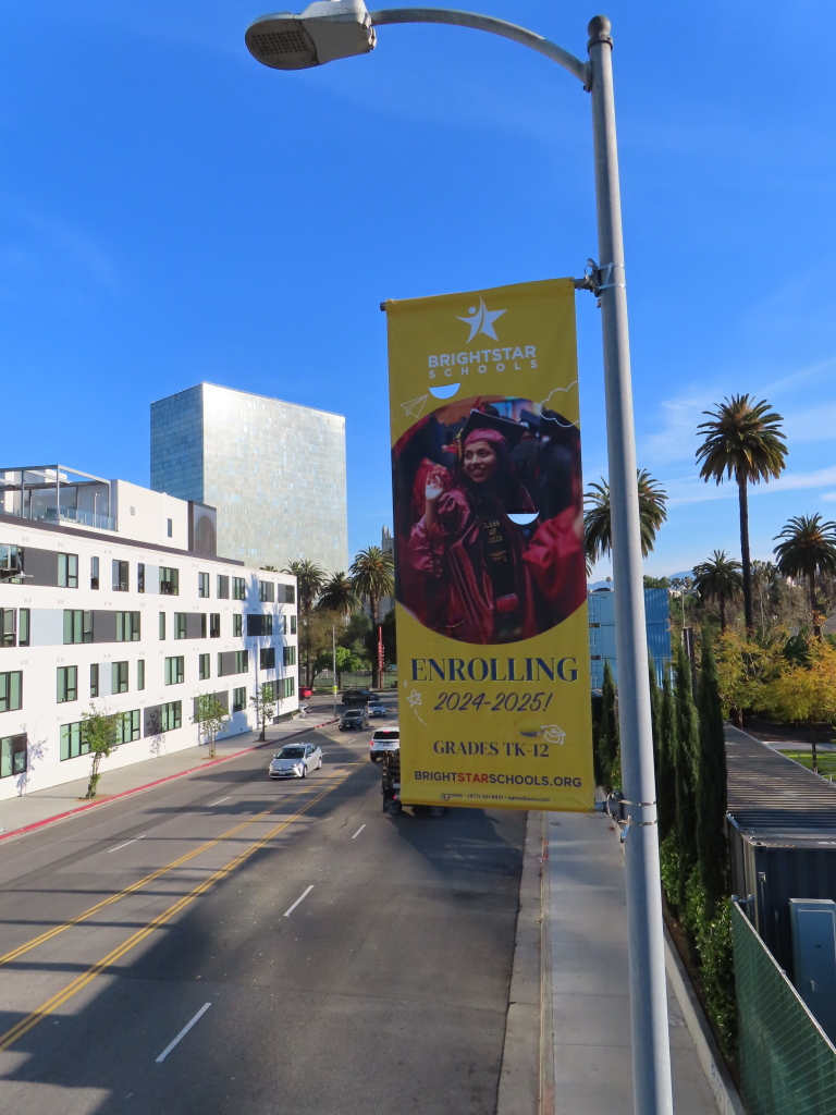 BrightStar Schools yellow banner with student enrollment messaging